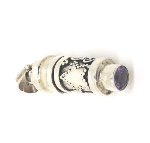Sterling Silver Cylinder Prayer Box With Star And Moon And Amethyst Pendant