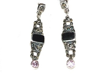 Sterling Silver Black Onyx and Cubic Zirconia Dangle Earrings