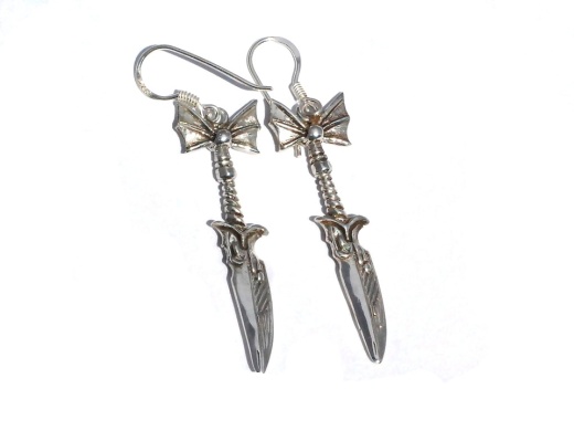 Sterling Silver Bat Winged Dagger Dangle Earrings