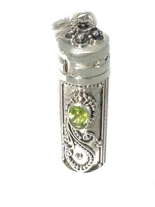 Sterling Silver Cylinder Prayer Box Pendant with Peridot