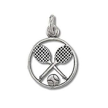 Sterling Silver Tennis Racquet And Ball Tennis Circle Pendant