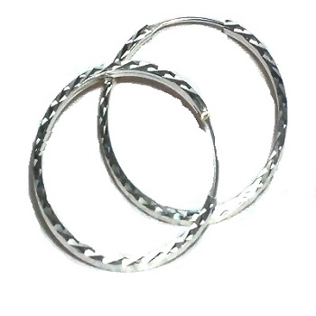 Sterling Silver Medium Diamond Cut Hoop Earrings