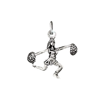 Sterling Silver Cheering Pom Poms Cheer Leader Charm Pendant