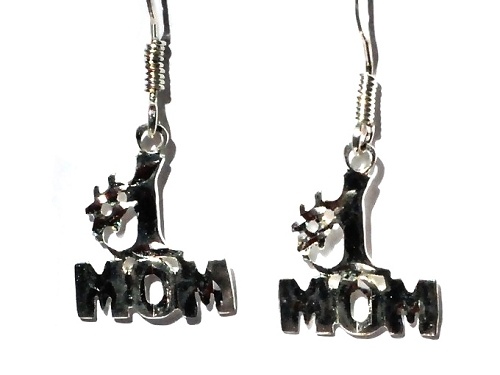 Sterling Silver Diamond Cut Number # 1 Mom Dangle Earrings