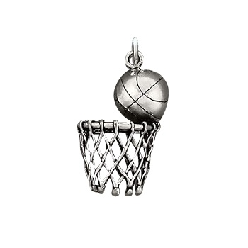 Sterling Silver Oxidized Basketball & Hoop Pendant
