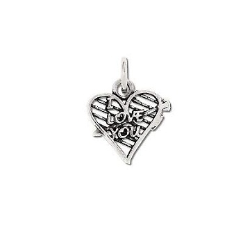 Sterling Silver I Love You Arrow Pierced Heart Pendant
