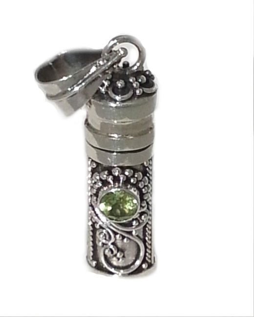 Sterling Silver Cylinder Prayer Box Pendant With Peridot