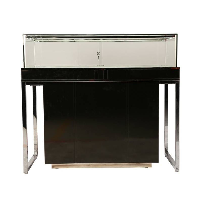 Aluminum Frame Display Case With White Center Panel And Wood Trim - 47 1/4" X 21 1/2" X 41 1/4"