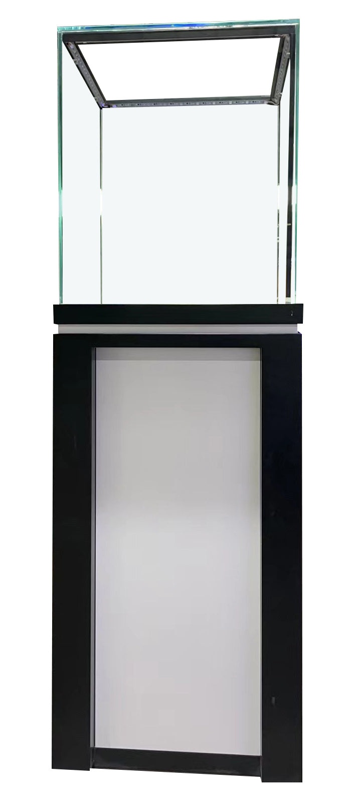 Dark And White Wood With Tempered Glass Pedestal Showcase - 20" X 20" X 59"