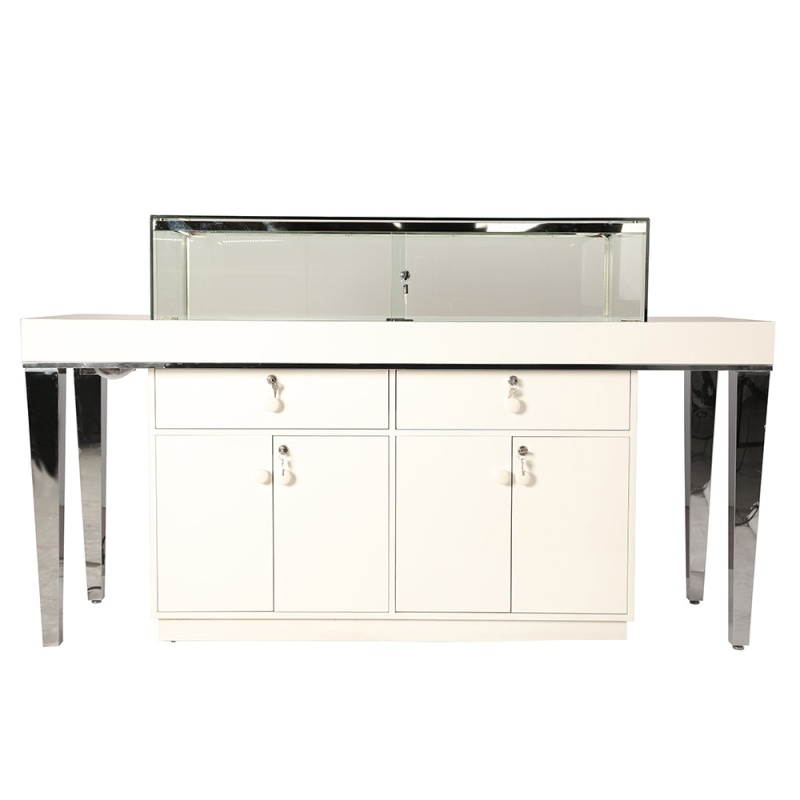 White Gloss Wood With Aluminum Frame Jewelry Display Showcase - 71" X 21 1/2" X 41 1/4"