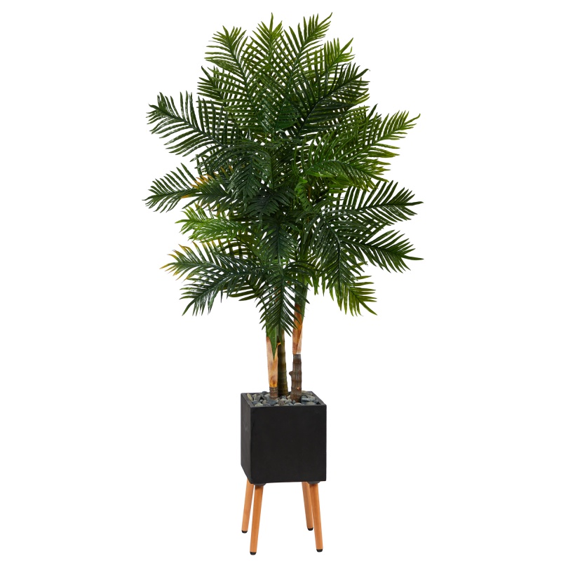 70” Areca Palm Artificial Tree In Black Planter With Stand