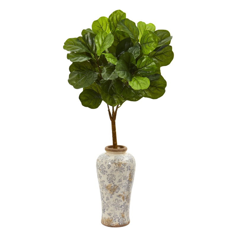40” Fiddle Leaf Artificial Tree In Designer Vase (Real Touch)