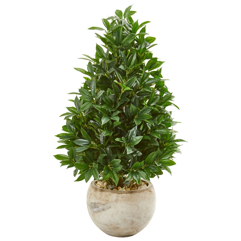 38-Inch Bay Leaf Cone Topiary Artificial Tree in Bowl Planter