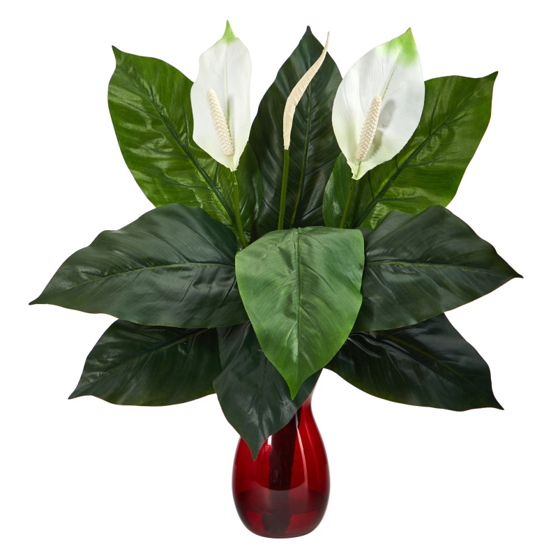24” Spathifyllum Artificial Plant In Ruby Planter