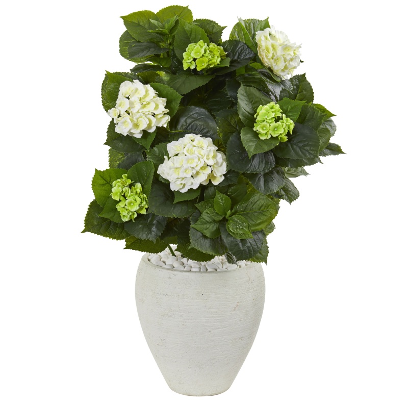 33” Hydrangea Artificial Plant In White Planter