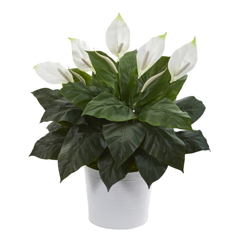 33” Spathiphyllum Artificial Plant In White Planter