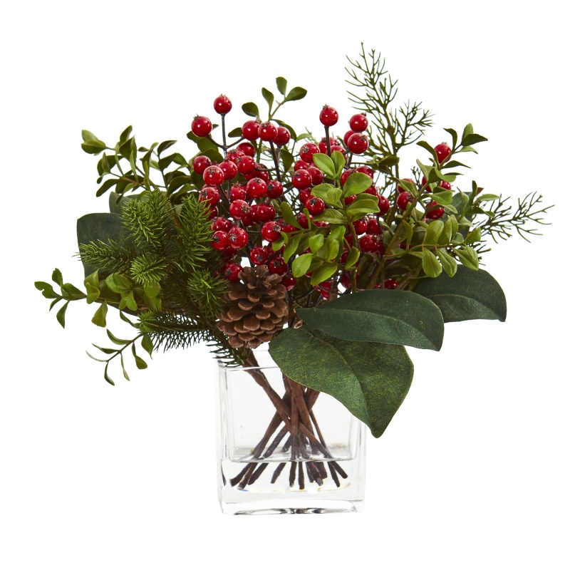 Berry, Pine And Boxwood Artificial Arrangement