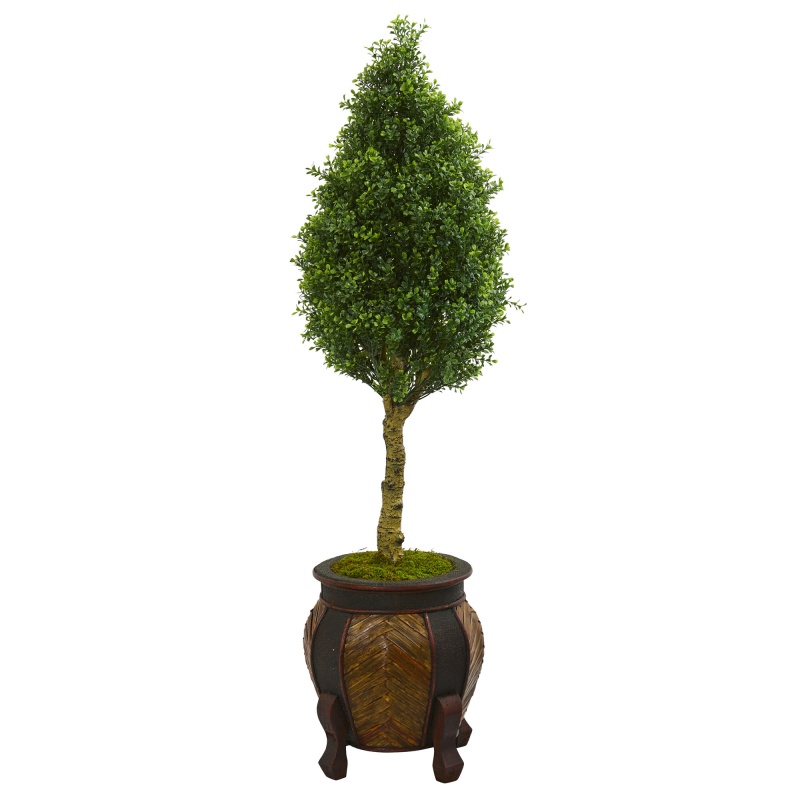 4.5’ Boxwood Cone Artificial Tree In Decorative Planter