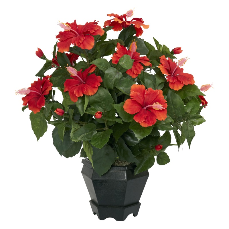 Hibiscus W/Black Hexagon Vase Silk Plant