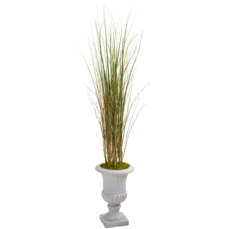 49” Grass And Bamboo Artificial Plant In Gray Urn