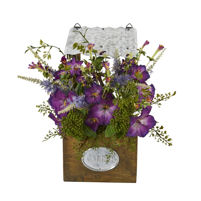 Morning Glory Artificial Plant In Tin Roof Planter