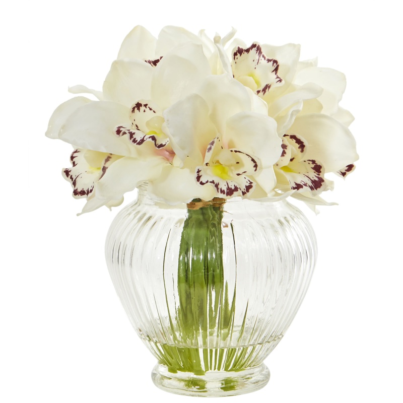 Cymbidium Orchid Artificial Arrangement In Glass Vase