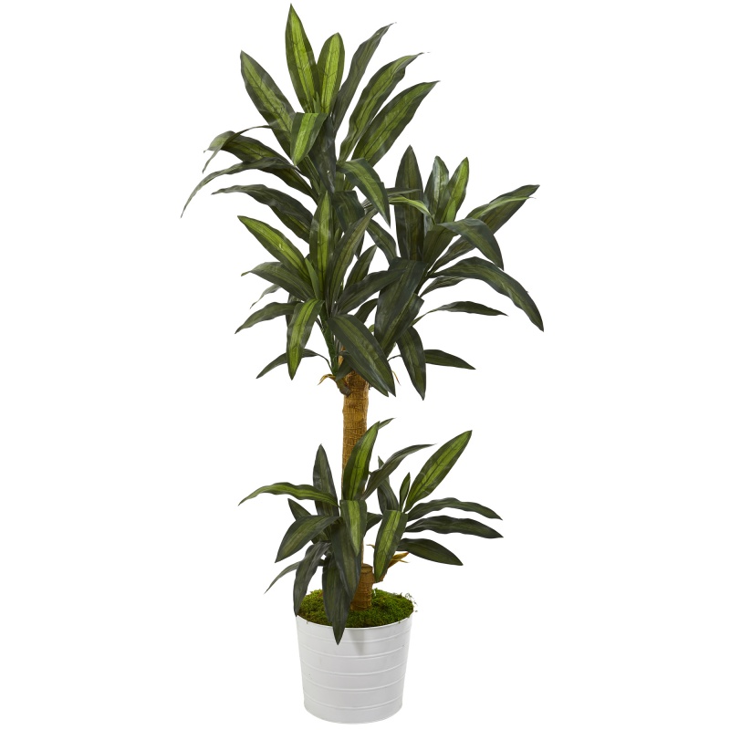 59” Yucca Artificial Plant In White Tin Planter