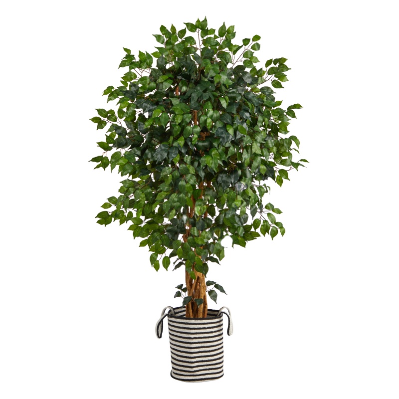 5.5’ Palace Ficus Artificial Tree In Handmade Black And White Natural Jute And Cotton Planter