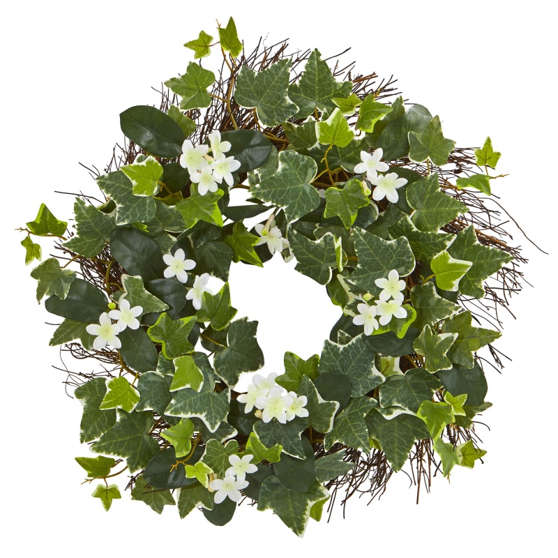 20” Variegated Sage Ivy And Stephanotis Artificial Wreath