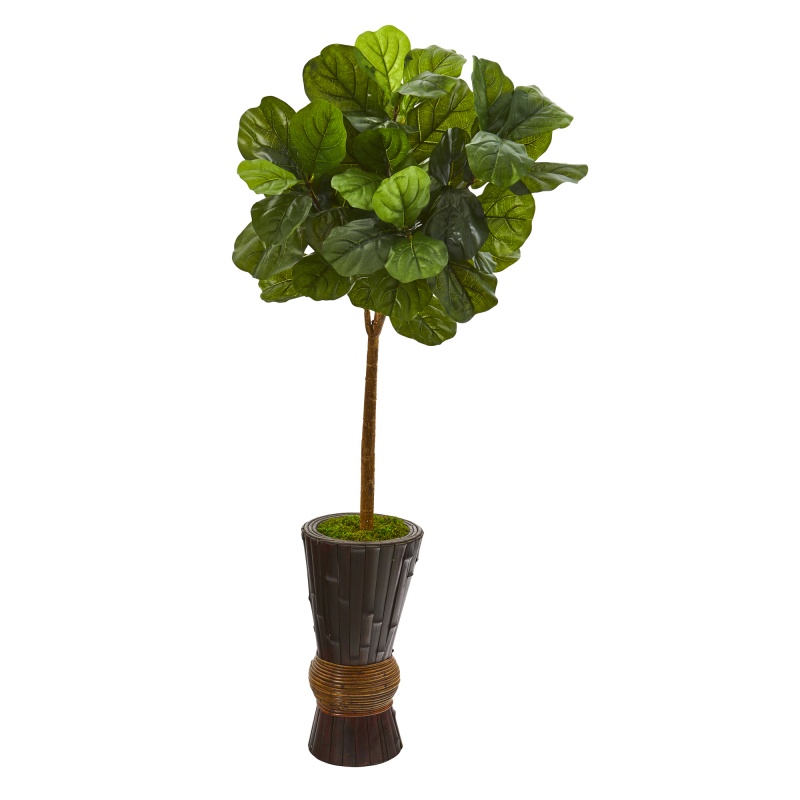 50” Fiddle Leaf Artificial Tree In Bamboo Planter (Real Touch)