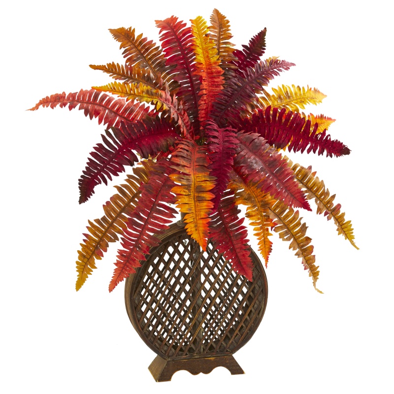 30” Autumn Boston Fern Artificial Plant In Weave Planter