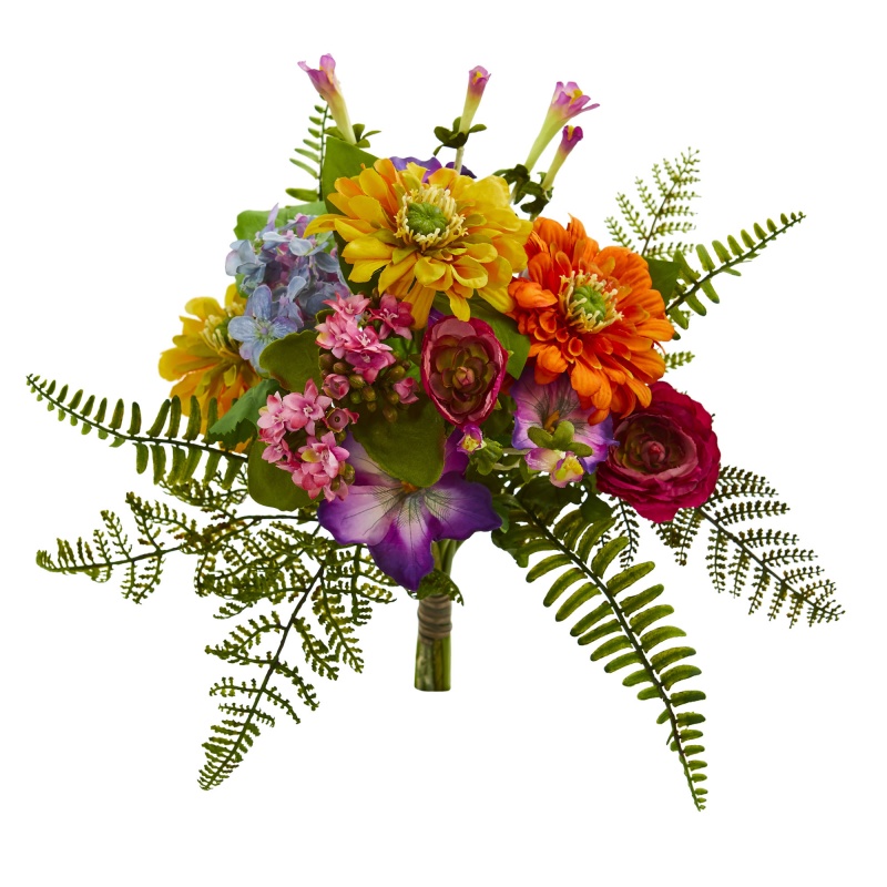 13-Inch Mixed Flowers Artificial Bush (Set of 2)