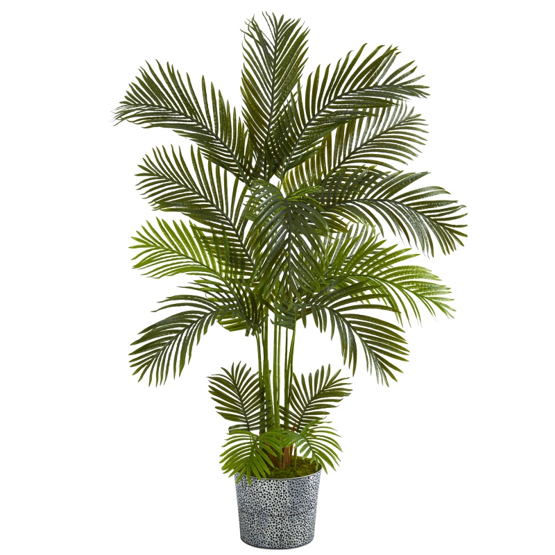 5.5' Areca Palm Artificial Tree In Embossed Black Tin Planter