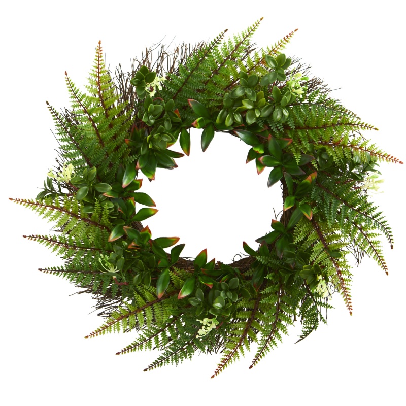 23” Assorted Fern Wreath Uv Resistant (Indoor/Outdoor)