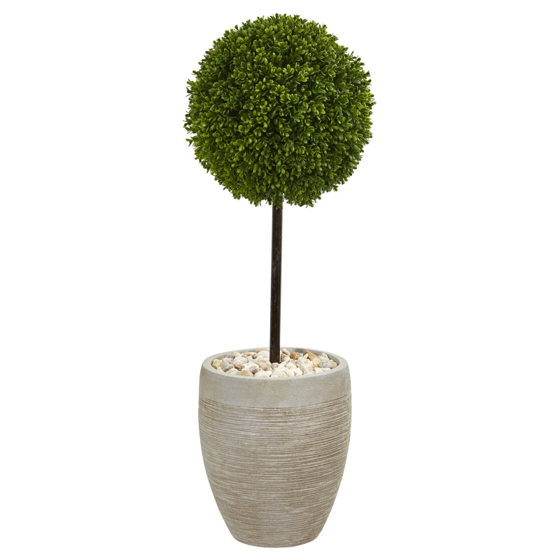 3’ Boxwood Ball Topiary Artificial Tree In Oval Planter Uv Resistant (Indoor/Outdoor)