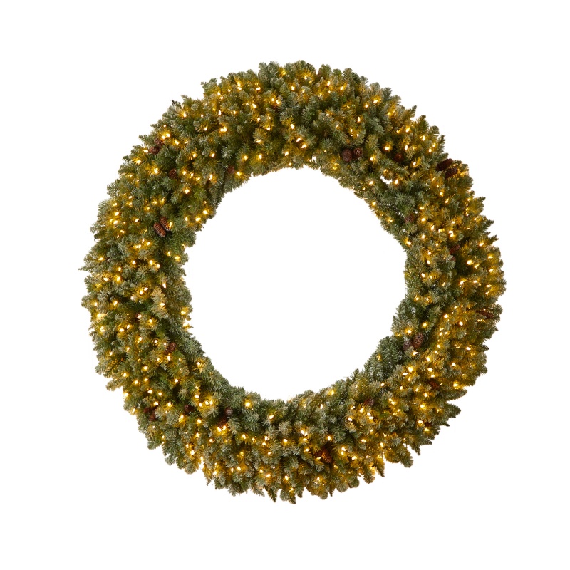 6’ Giant Flocked Christmas Wreath with Pinecones