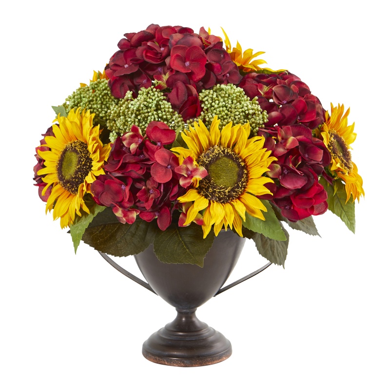 Sunflower And Hydrangea Artificial Arrangement