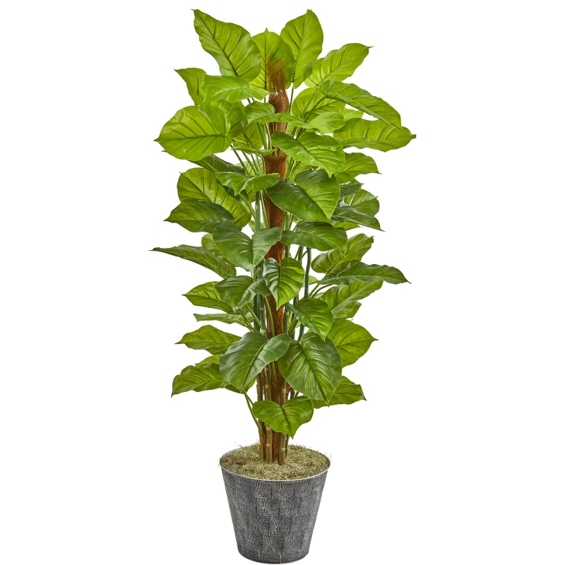 58” Philodendron Artificial Plant In Black Embossed Planter (Real Touch)
