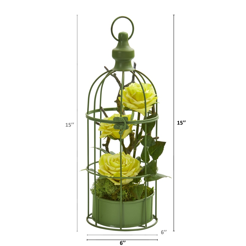 15” Triple Rose Artificial Arrangement In Decorative Cage
