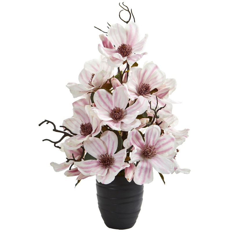 Magnolia Artificial Arrangement In Black Vase