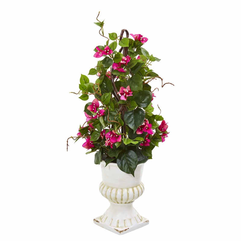 29” Bougainvillea Artificial Climbing Plant In White Urn