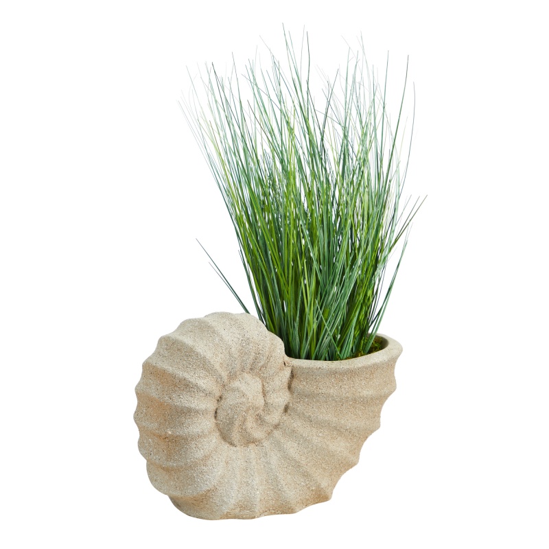 21” Onion Grass Artificial Plant In Shell Shaped Planter