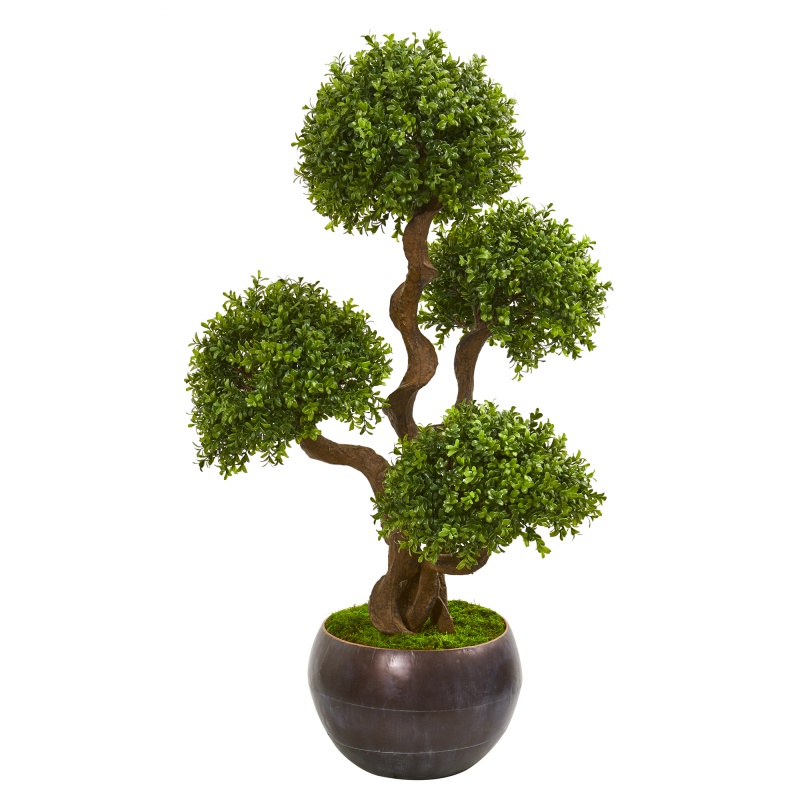 44” Four Ball Boxwood Artificial Topiary Tree In Planter