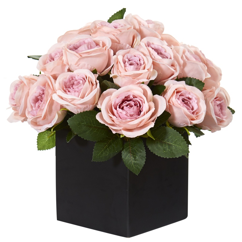 11” Rose Artificial Arrangement In Black Vase