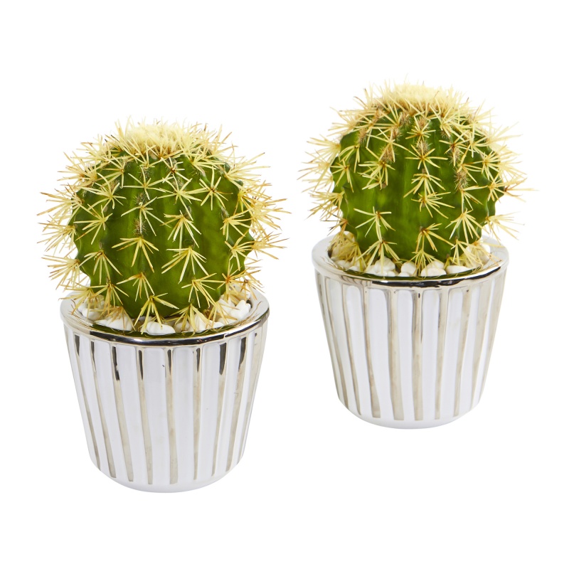 8” Cactus Artificial Plant In Decorative Planter (Set Of 2)