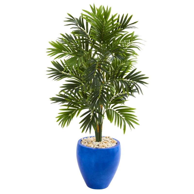 4’ Areca Palm Artificial Tree In Glazed Blue Planter