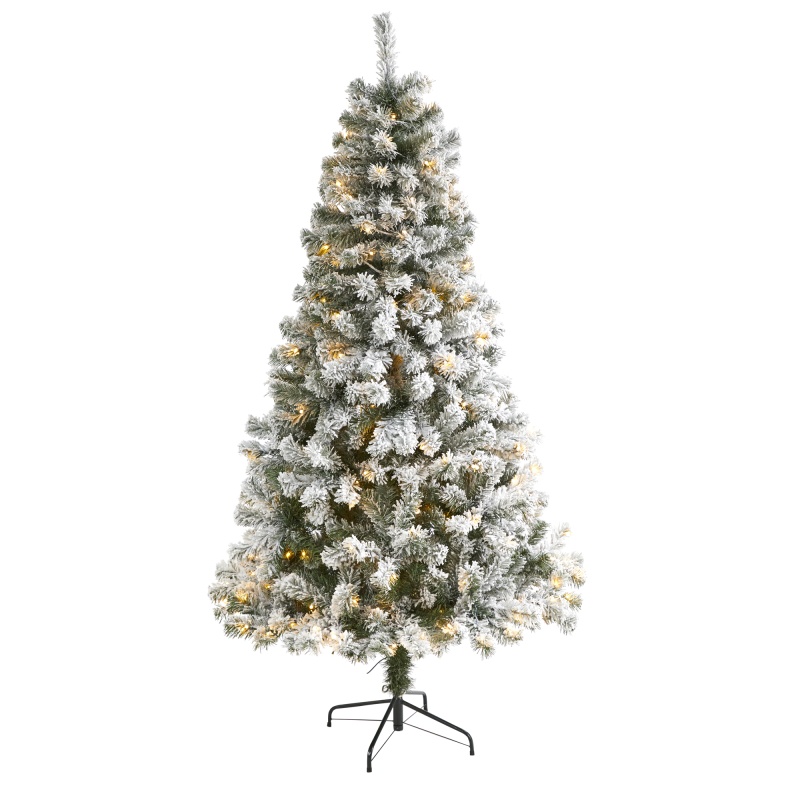 6' Flocked West Virginia Fir Artificial Christmas Tree With 250 Clear Led Lights
