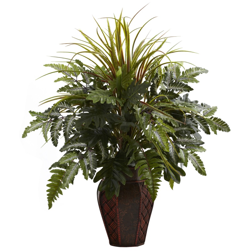 Mixed Grass & Fern W/Decorative Planter
