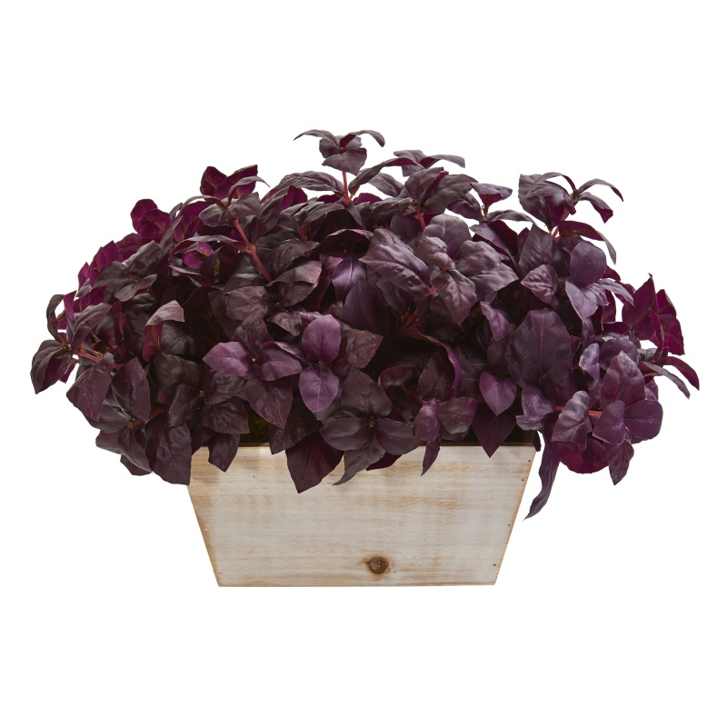 17” Basil Artificial Plant in White Wash Planter