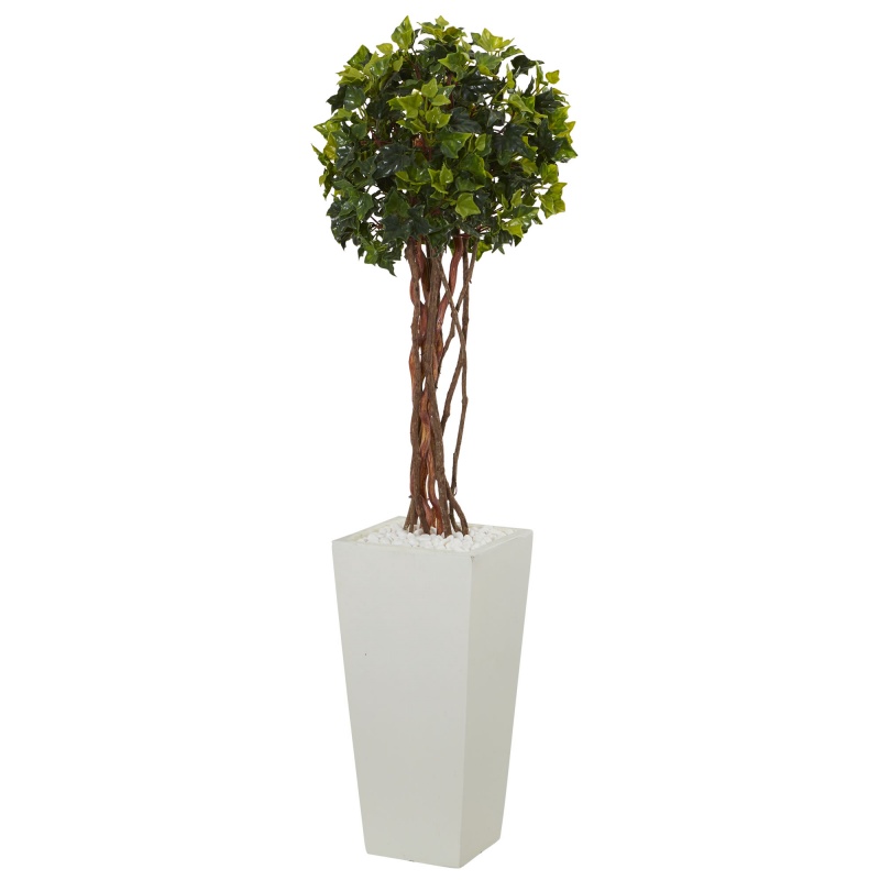 3’ English Ivy Artificial Tree In White Tower Planter Uv Resistant (Indoor/Outdoor)